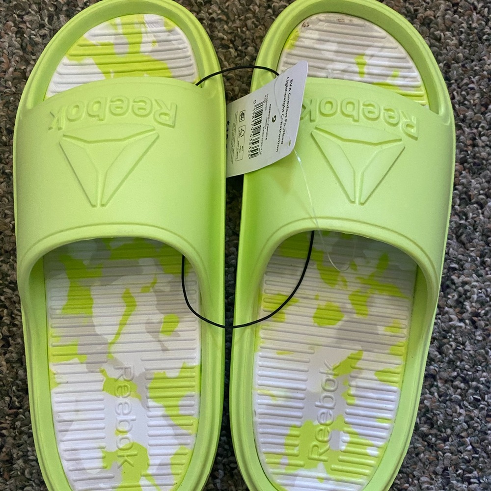Reebok Lime Green & White Slide Sandals